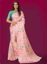 Pink Japan Satin Casual Wear Digital Printed Saree