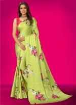 Yellow Japan Satin Casual Wear Digital Printed Saree