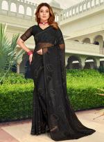 Black Chiffon Traditional Wear Swarovski Work Saree