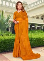 Mustard Chiffon Traditional Wear Swarovski Work Saree