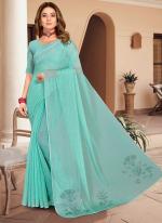 Sky Blue Chiffon Traditional Wear Swarovski Work Saree