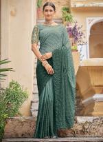 Green Chinnon Party Wear Sequins Work Saree