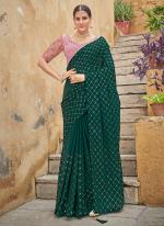 Green Chinnon Party Wear Sequins Work Saree