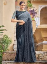 Grey Chinnon Party Wear Sequins Work Saree