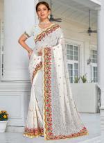 White Georgette Wedding Wear Resham Work Saree