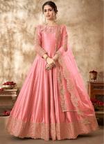 Pink Art Silk Festival Wear Cording Work Anarkali Suit