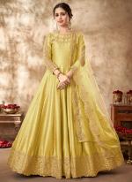 Yellow Art Silk Festival Wear Cording Work Anarkali Suit