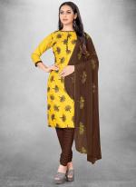 Yellow Slub cotton Casual Wear Designer table print Salwar Suit