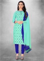 Seagreen Slub cotton Casual Wear Designer print Salwar Suit