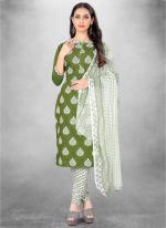 Green Slub cotton Casual Wear Designer table print Salwar Suit