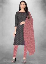 Grey Slub cotton Casual Wear Designer print Salwar Suit