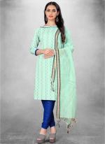 Green Cotton Casual Wear Designer weaving Salwar Suit