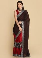 Brown Lycra Party Wear Embroidery Work Saree