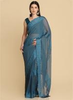 Blue Chiffon Festival Wear Swarovski Work Saree