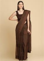 Brown Chiffon Festival Wear Swarovski Work Saree