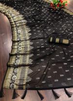 Black Soft Chinnon Festival Wear Weaving Saree