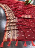 Maroon Soft Chinnon Festival Wear Weaving Saree