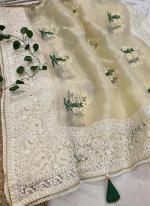 Beige Organza Silk Festival Wear Embroidery Work Saree