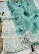 Sky Blue Organza Silk Festival Wear Embroidery Work Saree