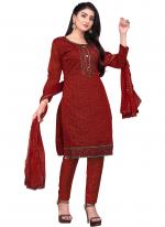 MAROON Chanderi Cotton Casual Wear Embroidery Work Salwar Suit