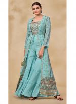 Sky Blue Georgette Festival Wear Mirror Work Indo Western