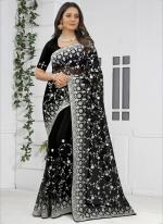 Black Net Wedding Wear Resham Work Saree