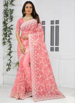 Dusty Gajri Net Wedding Wear Resham Work Saree