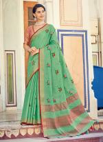 Pista Green Linen Party Wear Weaving Saree