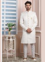 Cream Imported jaquard silk Wedding Wear Weaving Aligadhi pant Indo Western