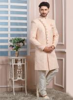 Peach Imported jaquard silk Wedding Wear Weaving Aligadhi pant Indo Western