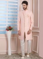 Pink Imported jaquard silk Wedding Wear Weaving Aligadhi pant Indo Western