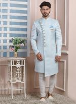 Sky blue Imported jaquard silk Wedding Wear Weaving Aligadhi pant Indo Western