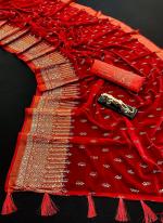 Red Soft Chiffon Festival Wear Zari Weaving Saree