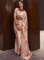 Peach Satin Crepe Party Wear Digital Printed Saree