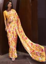 Yellow Satin Crepe Party Wear Digital Printed Saree