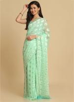 Pista green Chiffon Party Wear Brasso Saree