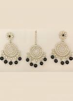 Black Silver Tone Fancy Earrings With Maang Tikka