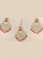 Red Pasa Design Diamond Studded Earrings With Maang Tikka