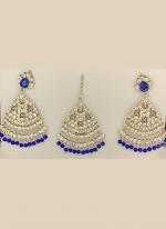 Blue Stone Studded Pasa Design Earrings With Maang Tikka