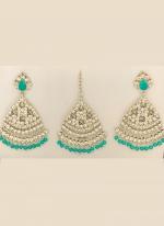 Firozi Stone Studded Pasa Design Earrings With Maang Tikka