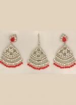 Red Stone Studded Pasa Design Earrings With Maang Tikka