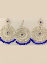 Orange Silver Tone Stone Studded Earrings With Maang Tikka