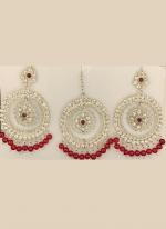 Pink Silver Tone Stone Studded Earrings With Maang Tikka