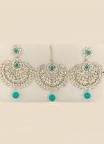 Firozi Chandbali Design Stone Studded Earrings With Maang Tikka