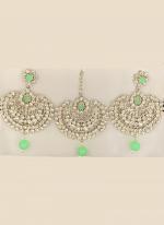 Light Green Chandbali Design Stone Studded Earrings With Maang Tikka