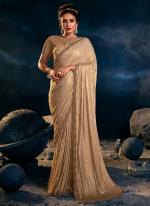 Beige Lycra Reception Wear Thread Work Saree