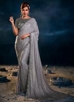 Grey Lycra Reception Wear Sequins Work Saree