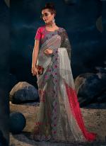 Grey Lycra Reception Wear Thread Work Saree