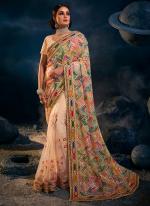 Peach Lycra Reception Wear Thread Work Saree