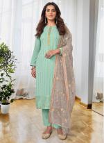Pista Green Chinnon Georgette Festival Wear Embroidery Work Salwar Suit